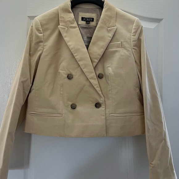 J.Crew cropped double-breasted blazer in luxe cotton velvet,size 10, beige - Picture 4 of 6